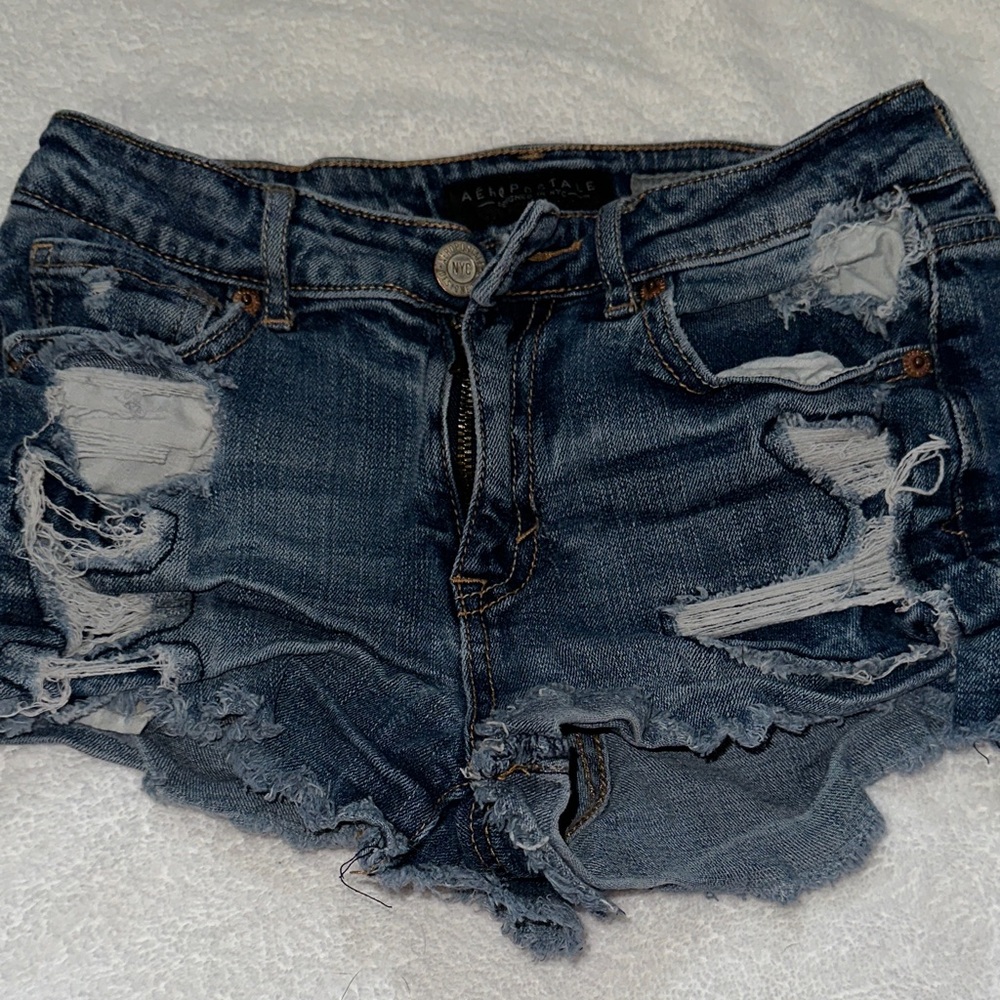 Aeropostale Women's Distressed Jean Shorts - Dark Blue